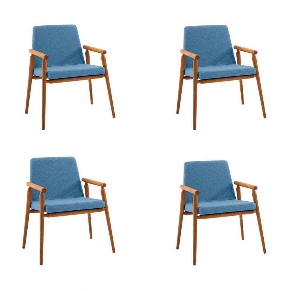 Kit 4 Cadeiras Decorativa Sala De Jantar Sidnei Linho Azul - Gran Belo