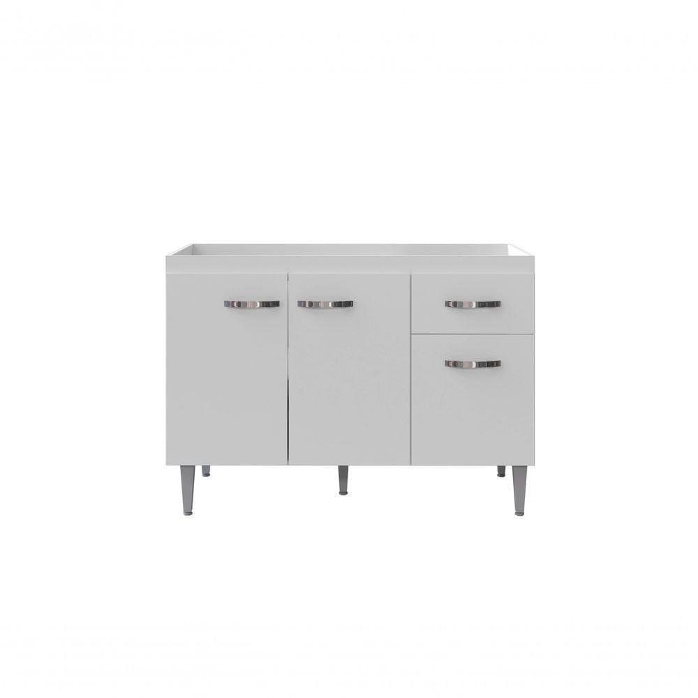 Balcão Gabinete Para Pia Gabriela Sem Tampo 120cm 3 Portas 1 Gaveta Branco