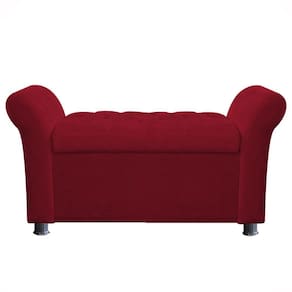 Recamier Baú Sapateira Louis 160x Cama Queen Size Suede Vermelho - Majú Deor