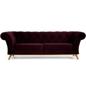 Sofá 3 Lugares Império 230 Cm Veludo Roxo Grape C-292