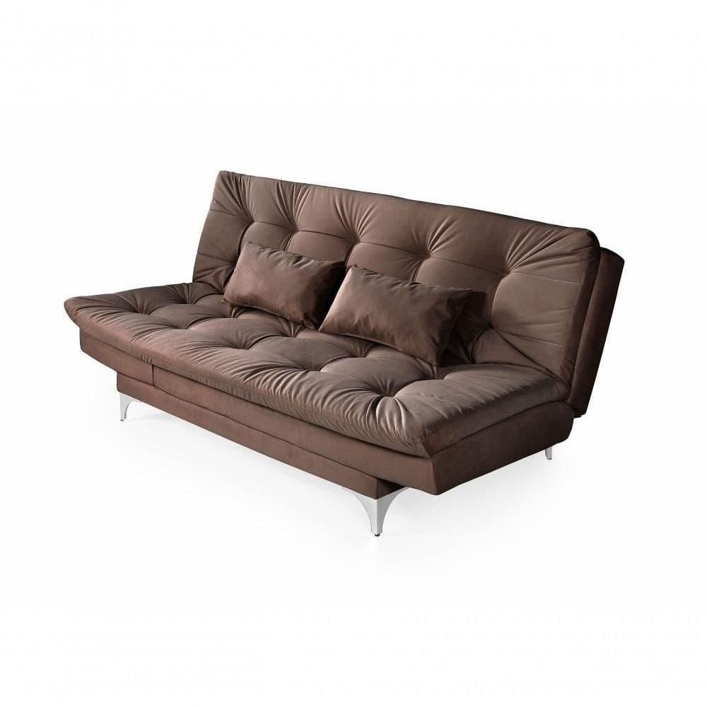 Sofá Cama Versátil 3 Lugares Império Reclinável Pés De Alumínio Espuma D33 Suede Marrom 379