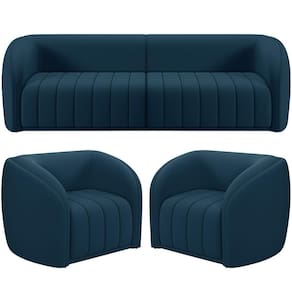 Kit Sofá 4 Lugares Para Sala 252cm Com 02 Poltronas Lazio M03 Veludo Azul