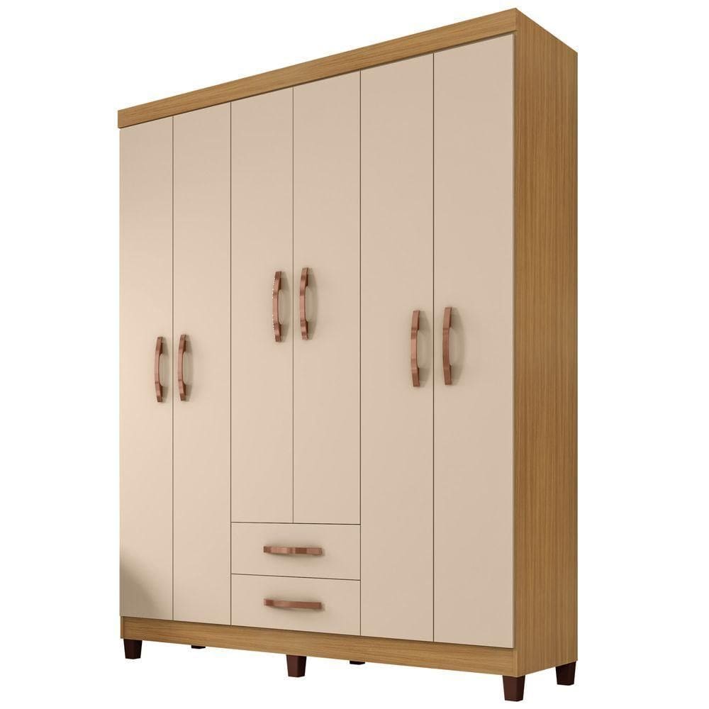 Guarda Roupa Casal 6 Portas E 2 Gavetas Modena Carvalho Americano/off White - Incorplac