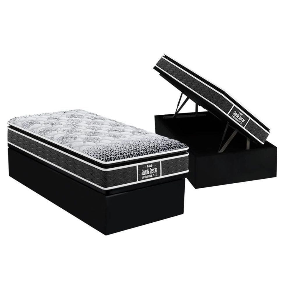 Cama Box Baú Solteiro: D28 - Ep Guarda Costas Prómiddle Plus Pillow Top + Base Crc Suede Black