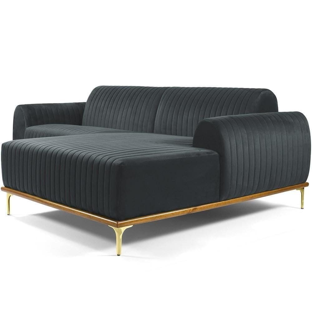 Sofá 4 Lugares Com Chaise Molino 255 Cm Veludo Cinza C-317