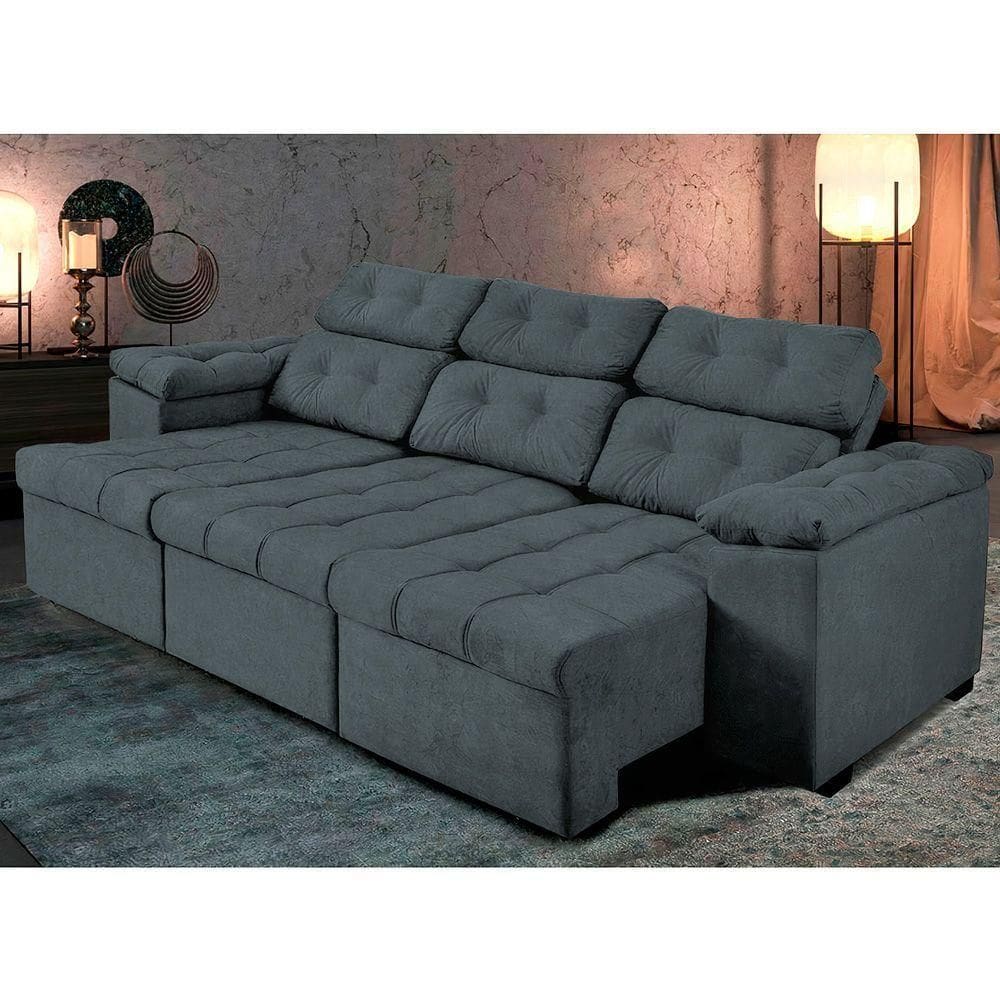 Sofá ítalo 210cm Retrátil Reclinável Suede Velu Cinza ? Ws