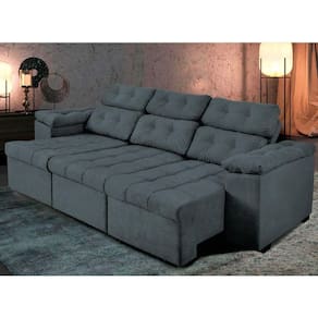 Sofá ítalo 210cm Retrátil Reclinável Suede Velu Cinza ? Ws