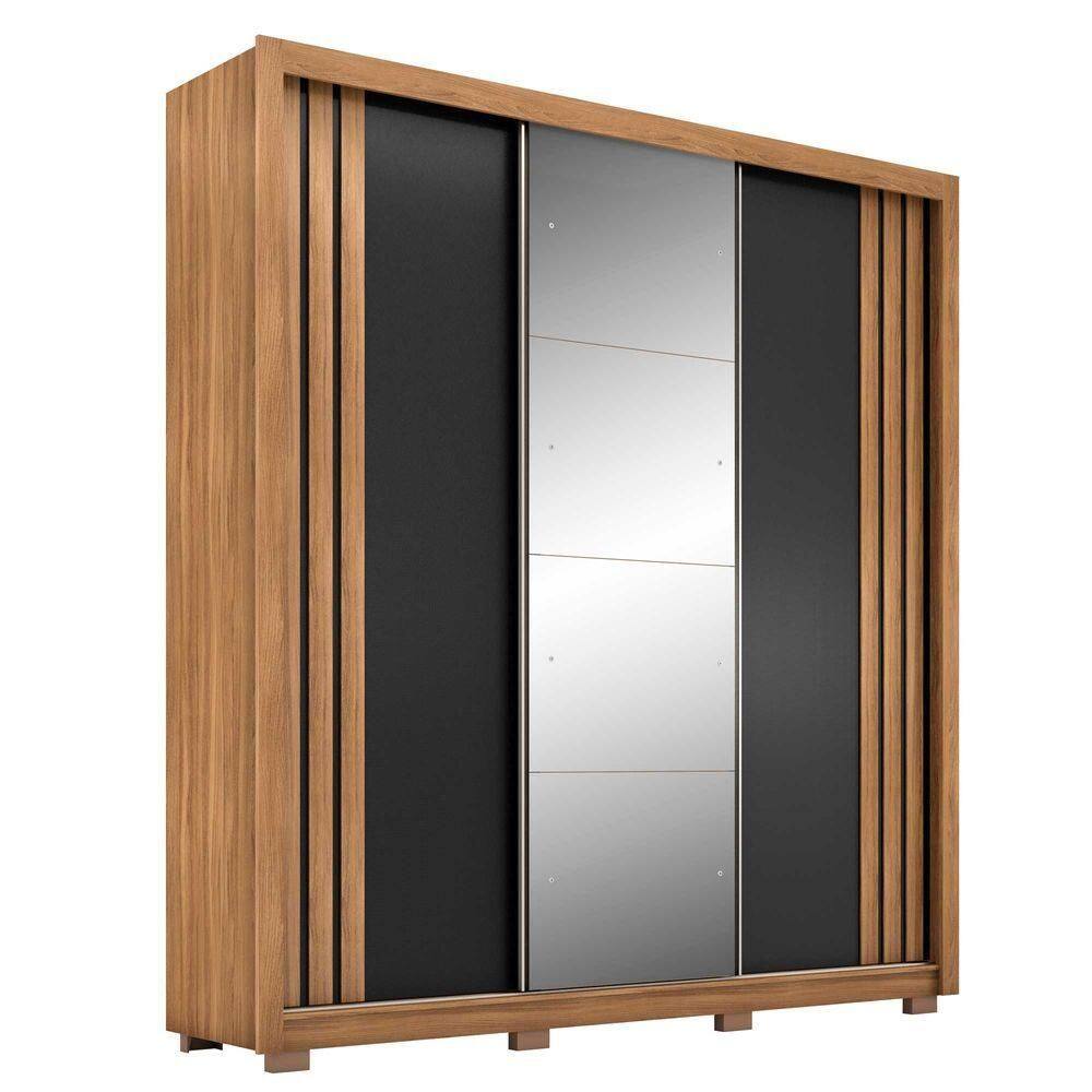Guarda Roupa Casal 3 Portas Moema Com Pés E Espelho Amendola Touch/nude Preto Tx - Demóbile