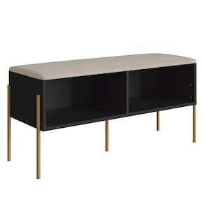 Banco Sapateira Estofada Para Quarto Pé Metal Arlo A10 Nero-dourado - Mpozenato
