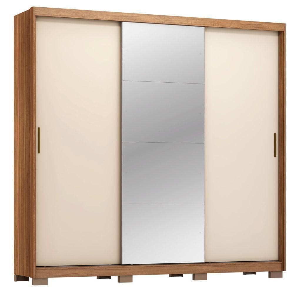 Guarda Roupa Casal 3 Portas 2 Gavetas E 5 Prateleiras Dalila Com Pés E Espelho Amendola Touch/off White - Demóbile
