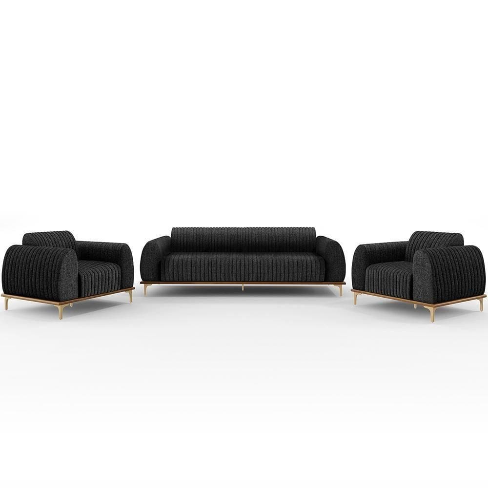 Kit Sofá 3 Lugares 180Cm Com 2 Poltronas Molino Chumbo D-465
