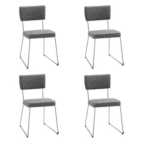 Kit 4 Cadeiras De Jantar Decorativa Base Aço Preto Luigi Linho Cinza - Gran Belo