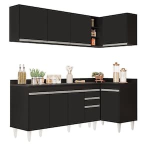 Armário De Cozinha Modulado De Canto Esquerdo 4 Peças Cp48 Com Pia Inox Preto