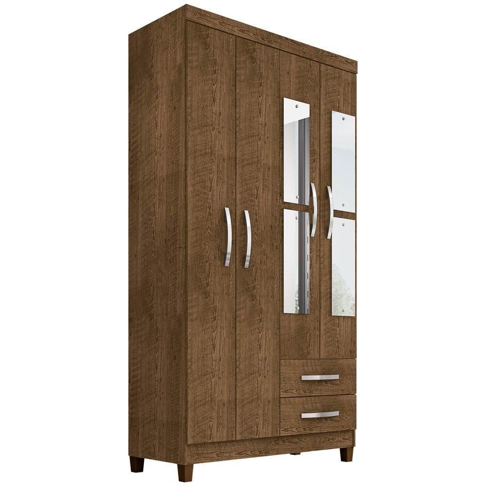 Guarda Roupa Casal 4 Portas E 2 Gavetas Com Espelho Modena Malbec - Incorplac