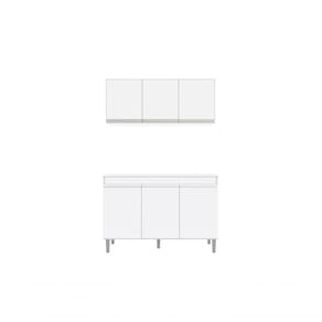Balcão Gabinete Manu 120 Cm S-tampo E Armário Aéreo Andreia 120cm Branco