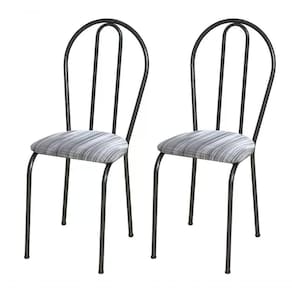 Kit 02 Cadeiras Tubular Cromo Preto 004 Assento Linho Linho