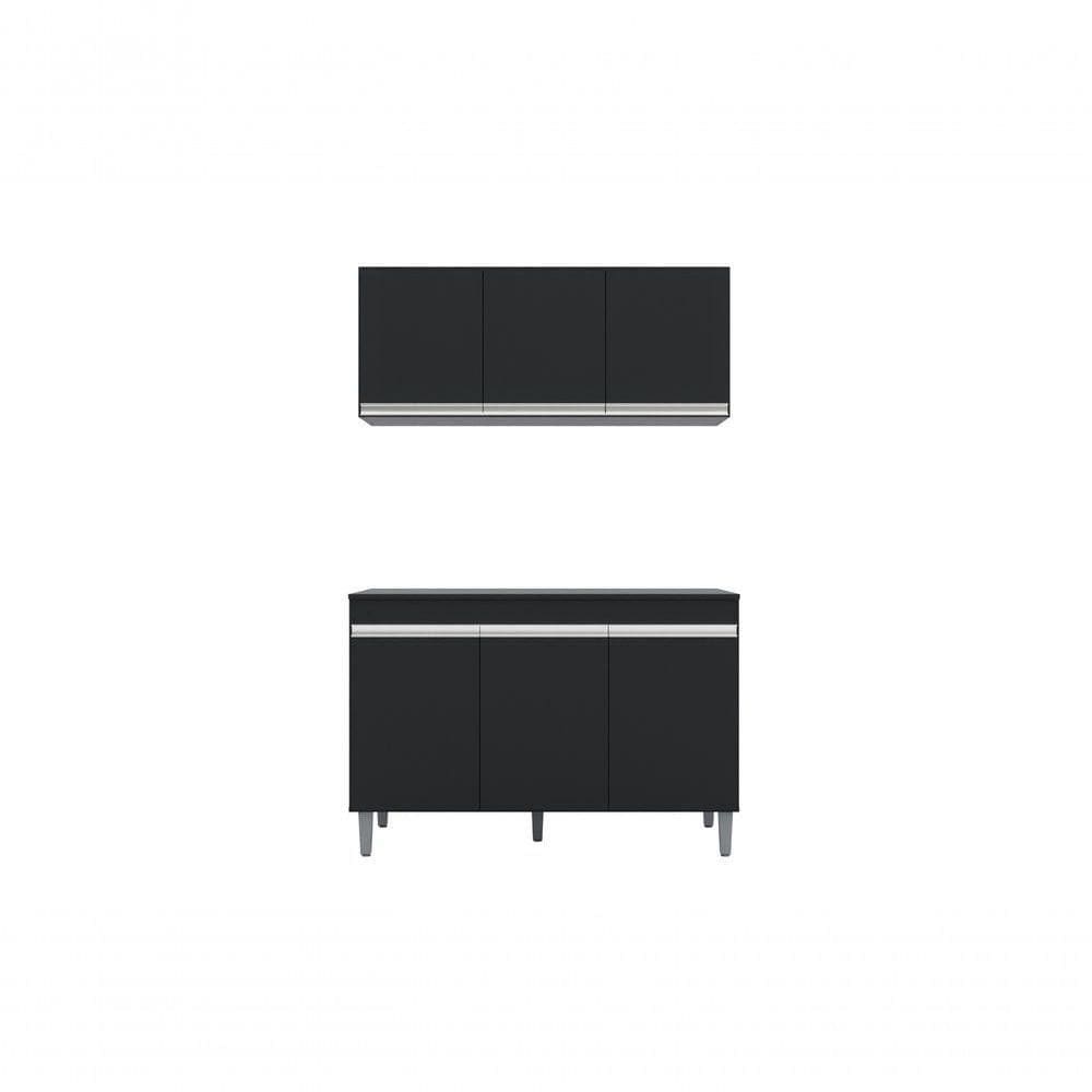Balcão Gabinete Manu 120 Cm C-tampo E Armário Aéreo Andreia 120cm Preto