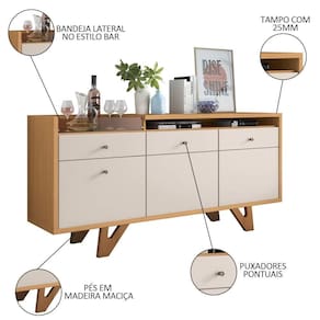Balcão Buffet Ellora Com Espelho Adnet 54cm H01 Off White/cinamomo - Mpozenato