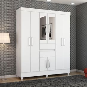Guarda Roupa Casal 8 Portas Com Espelho Terni Branco