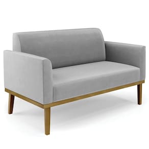 Sofá Namoradeira Base Madeira Castanho Maressa Suede Cinza
