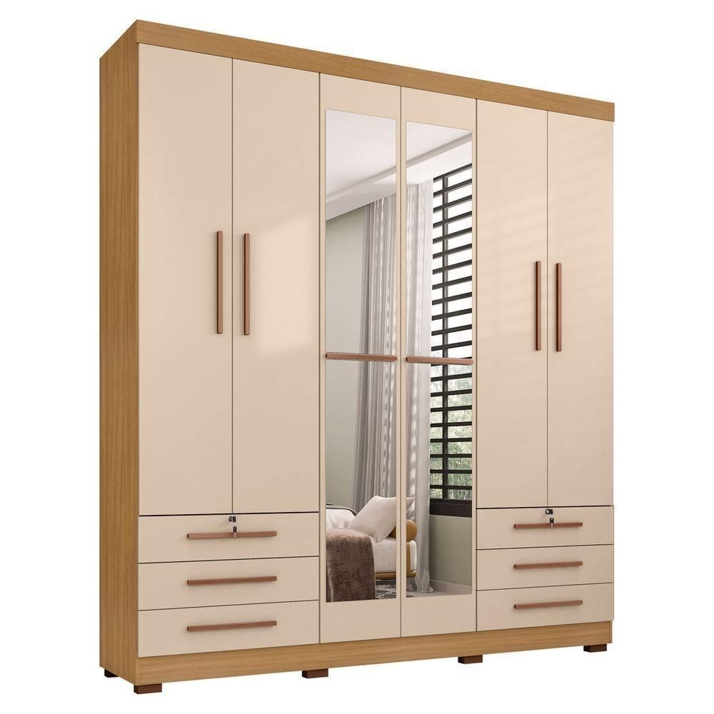 Guarda Roupa Casal 6 Portas E 6 Gavetas Com Espelho Londres Carvalho Americano/off White - Incorplac