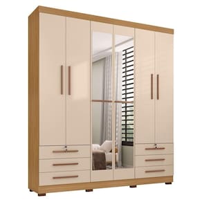 Guarda Roupa Casal 6 Portas E 6 Gavetas Com Espelho Londres Carvalho Americano/off White - Incorplac