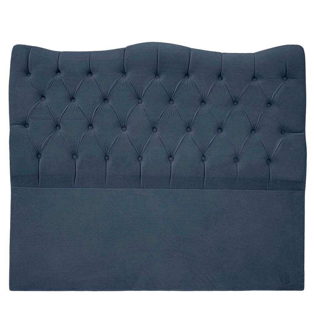 Cabeceira Casal Queen Para Cama Box Estofada Dunas Veludo Cor Azul Marinho