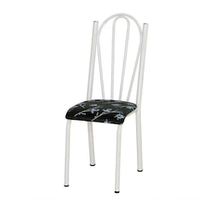 Cadeira Tubular Branca 021 Assento Preto Florido Branco