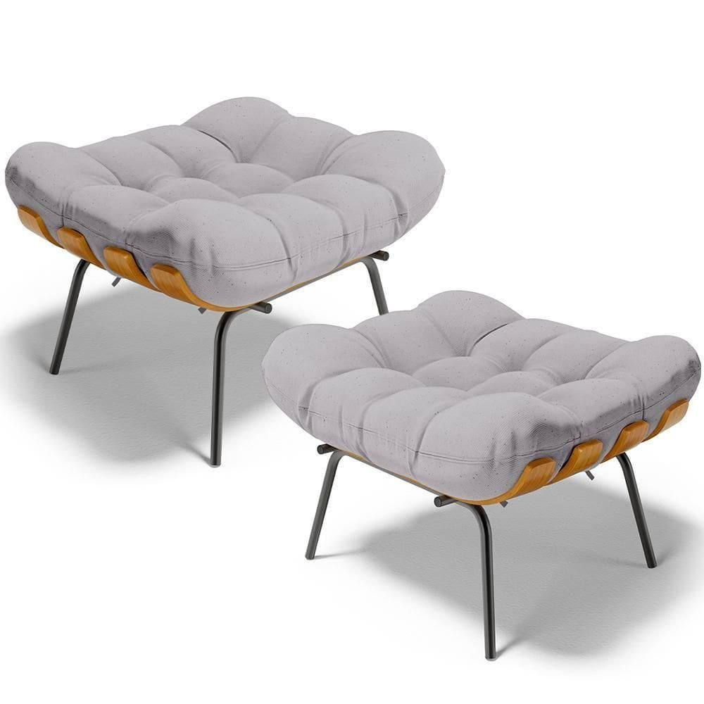 Kit 2 Puff`s Decorativos Sala De Estar Costela L02 Linho Cinza - Lyam Decor
