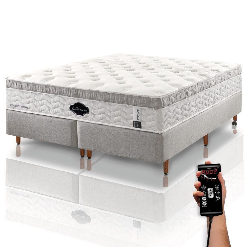 Colchão De Látex Médio Box E Kit Spa Solteiro King 96x203cm