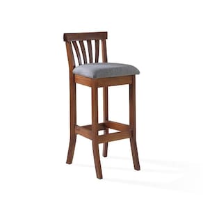 Banqueta Alta Madeira Maciça Bakeri Linho Cinza/imbuia