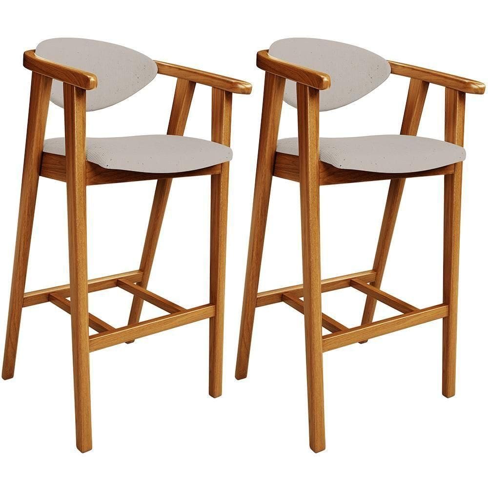 Kit 02 Banquetas Alta Para Cozinha Bancada Bar Sala De Jantar Fixa Cecília L02 Linho Bege