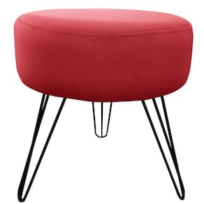 Puff Decorativos Sala Quarto Tunísia Veludo Vermelho Base Preta - Star Confort Vermelho E Preto