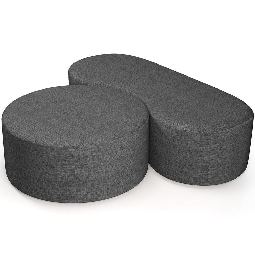 Kit Puff Redondo Lola E Puff Recamier Orgânico Orbit W01 Linho Cinza Escuro - Lyam Decor