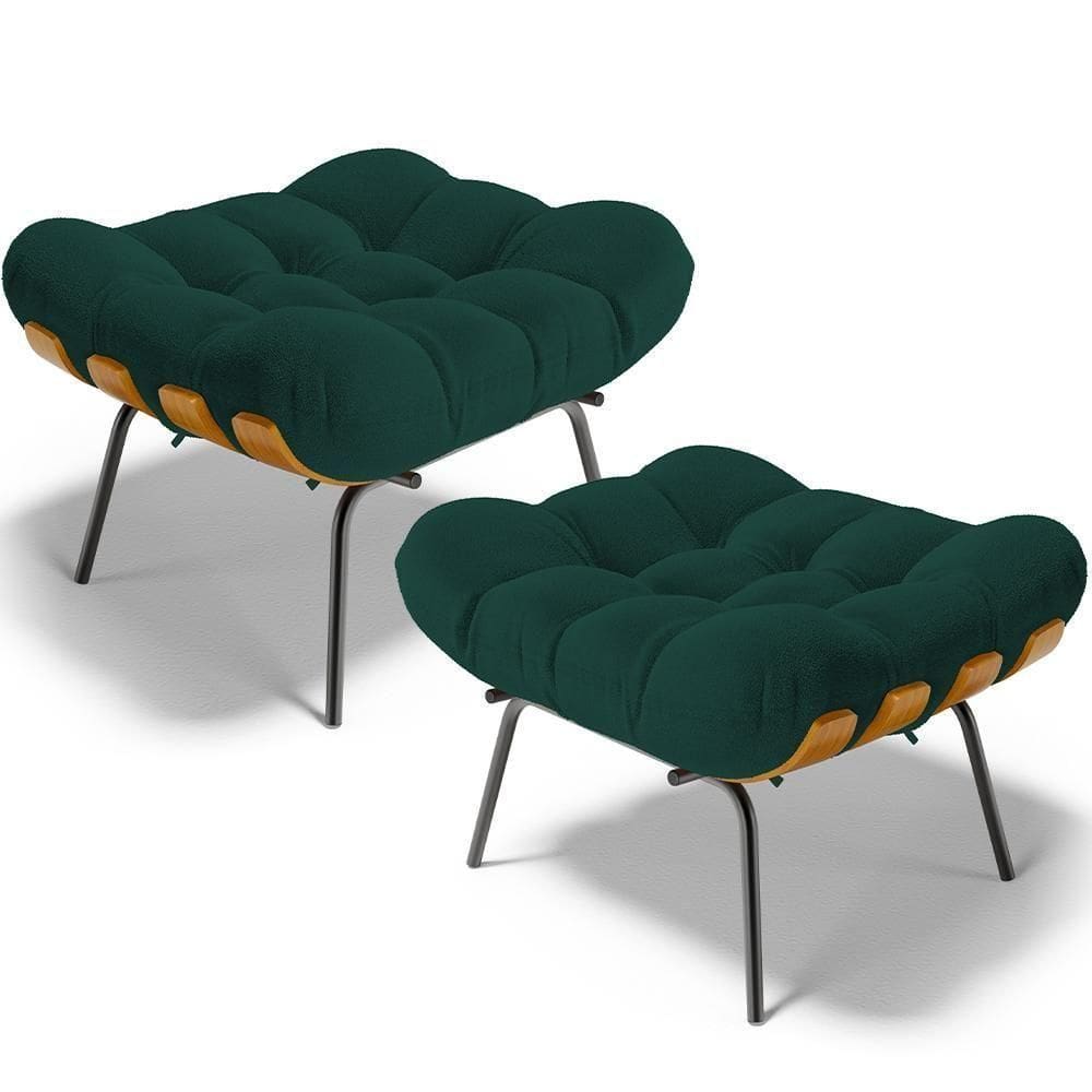 Kit 2 Puff`s Decorativos Sala De Estar Costela L02 Bouclê Verde - Lyam Decor