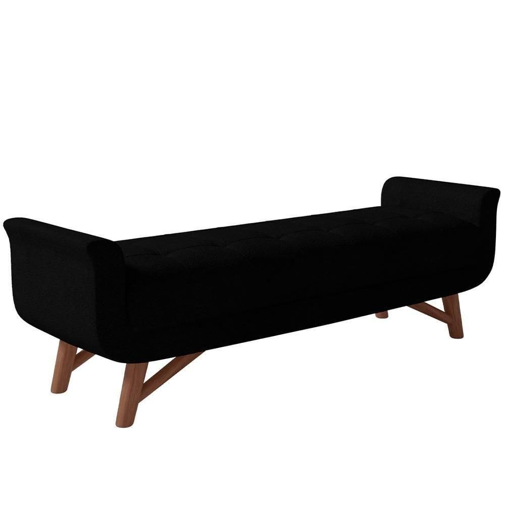 Puff Recamier Decorativo Com Pés Em Madeira 160cm Itália Bouclê Preto