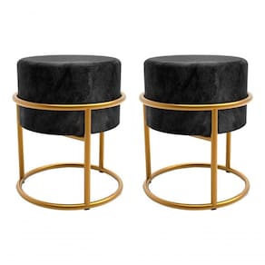 2 Puffs Banqueta Ferro, Decoração Design Moderno - Preto