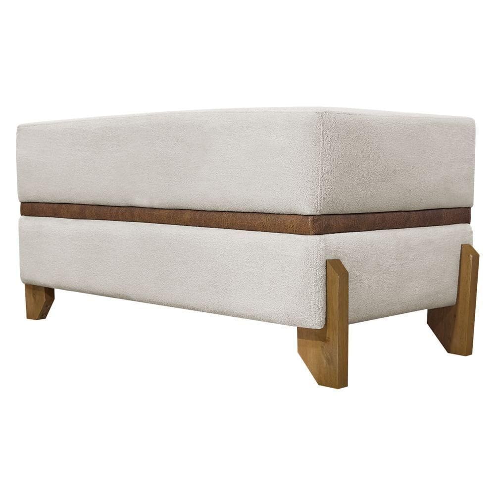 Puff Recamier Kodama Para Cama De Solteiro 100cm Pé Castanho Bege Bouclé