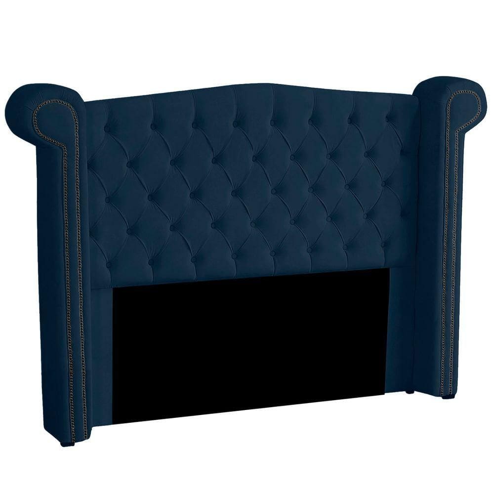 Cabeceira Casal Estofada Para Cama Box Ayla Veludo Cor Azul Marinho