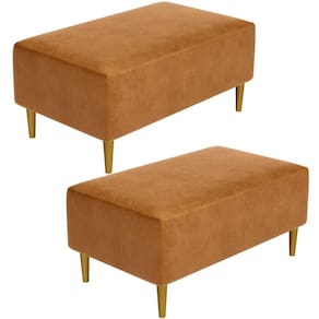 Kit 02 Puffs Decorativo Para Sala De Estar Cléo Pés Palito 90 Cm W01 Couríssimo Canela - Lyam Decor