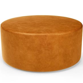Puff Redondo Orgânico Para Living 90cm Lola W01 Couríssimo Whisky - Lyam Decor