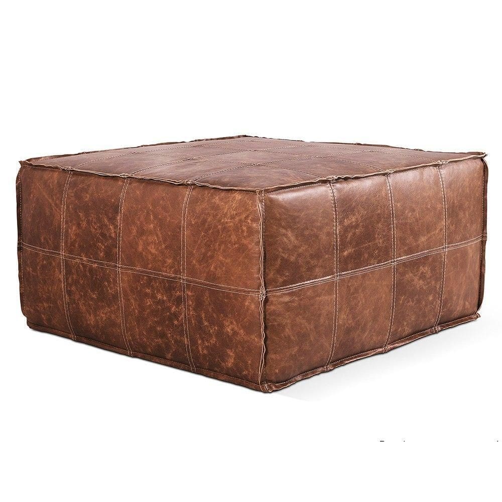Puff Quadrado Decorativo Sala De Estar Living Lira L07 Couro Camel