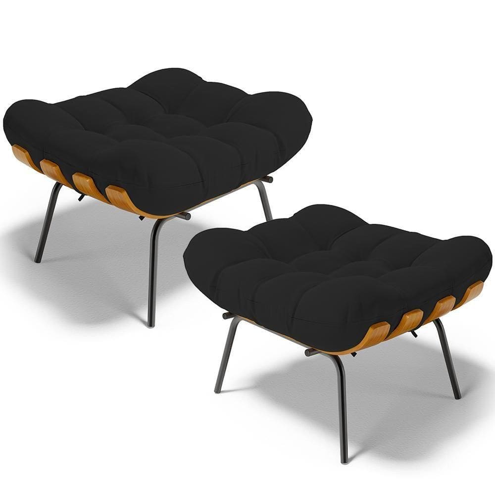 Kit 2 Puff`s Decorativos Sala De Estar Costela L02 Suede Preto - Lyam Decor