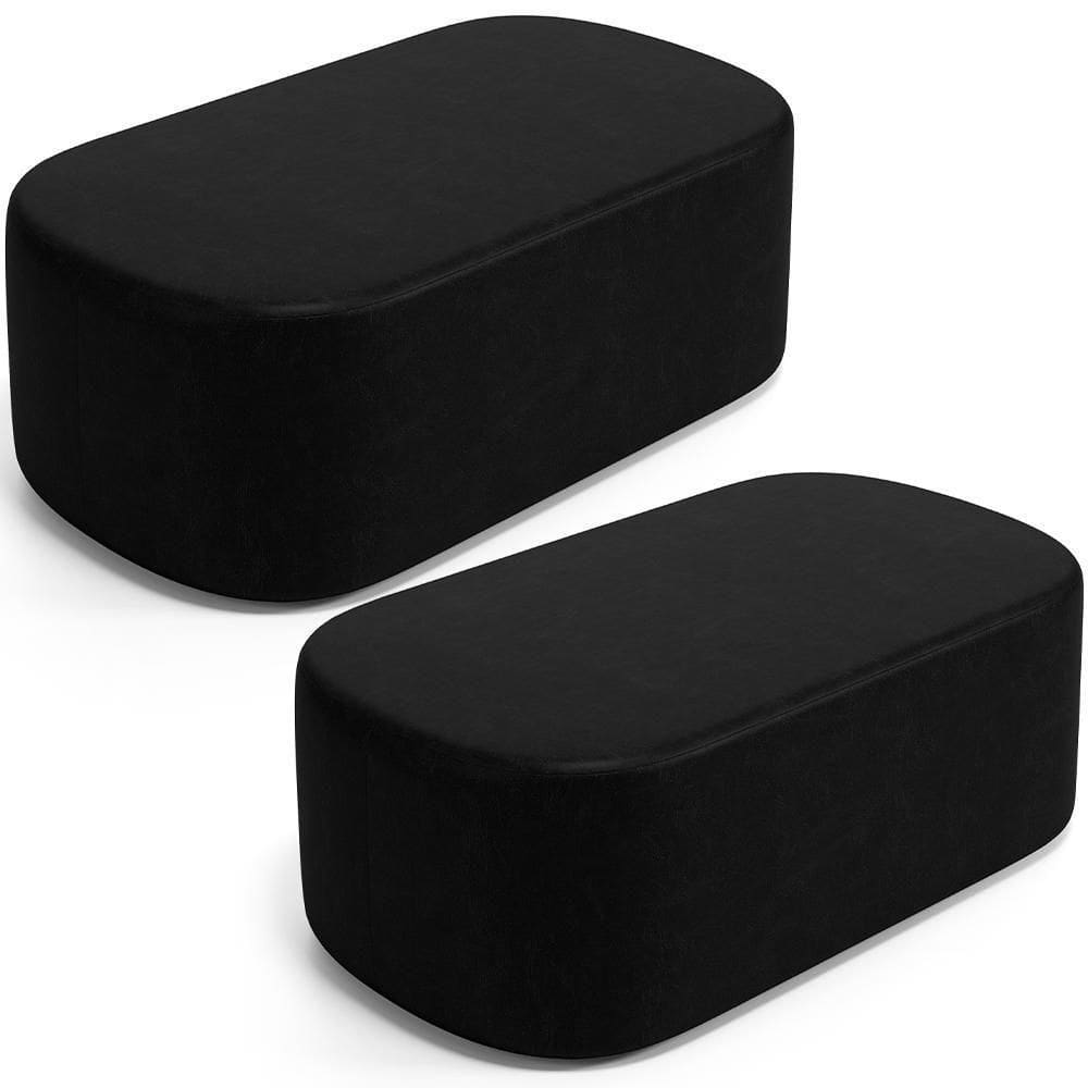 Kit 02 Puffs Decorativos Orgânicos Para Living Quarto 100cm Doha W01 Couríssimo Preto - Lyam Decor