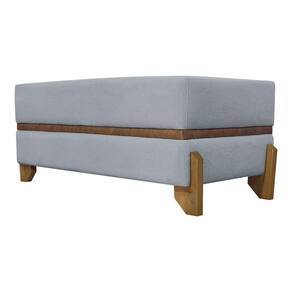 Puff Recamier Kodama Para Cama King 200cm Pé Castanho Cinza Bouclé