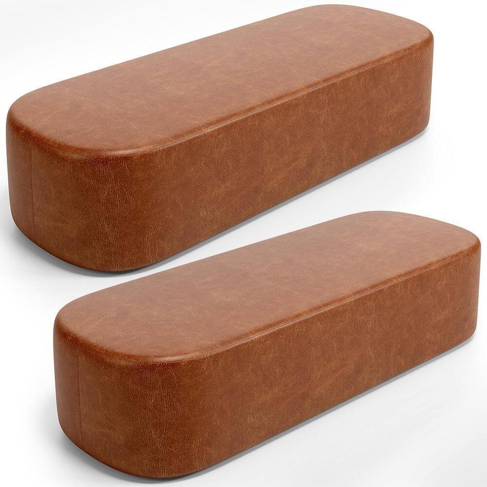 Kit 02 Puffs Decorativos Orgânico Para Living Quarto 195cm Doha W01 Couríssimo Camel - Lyam Decor