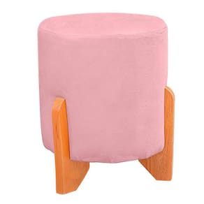 Puff Thor Luxo Madeira Maciça Redondo Suede Cor Rosa Bebe