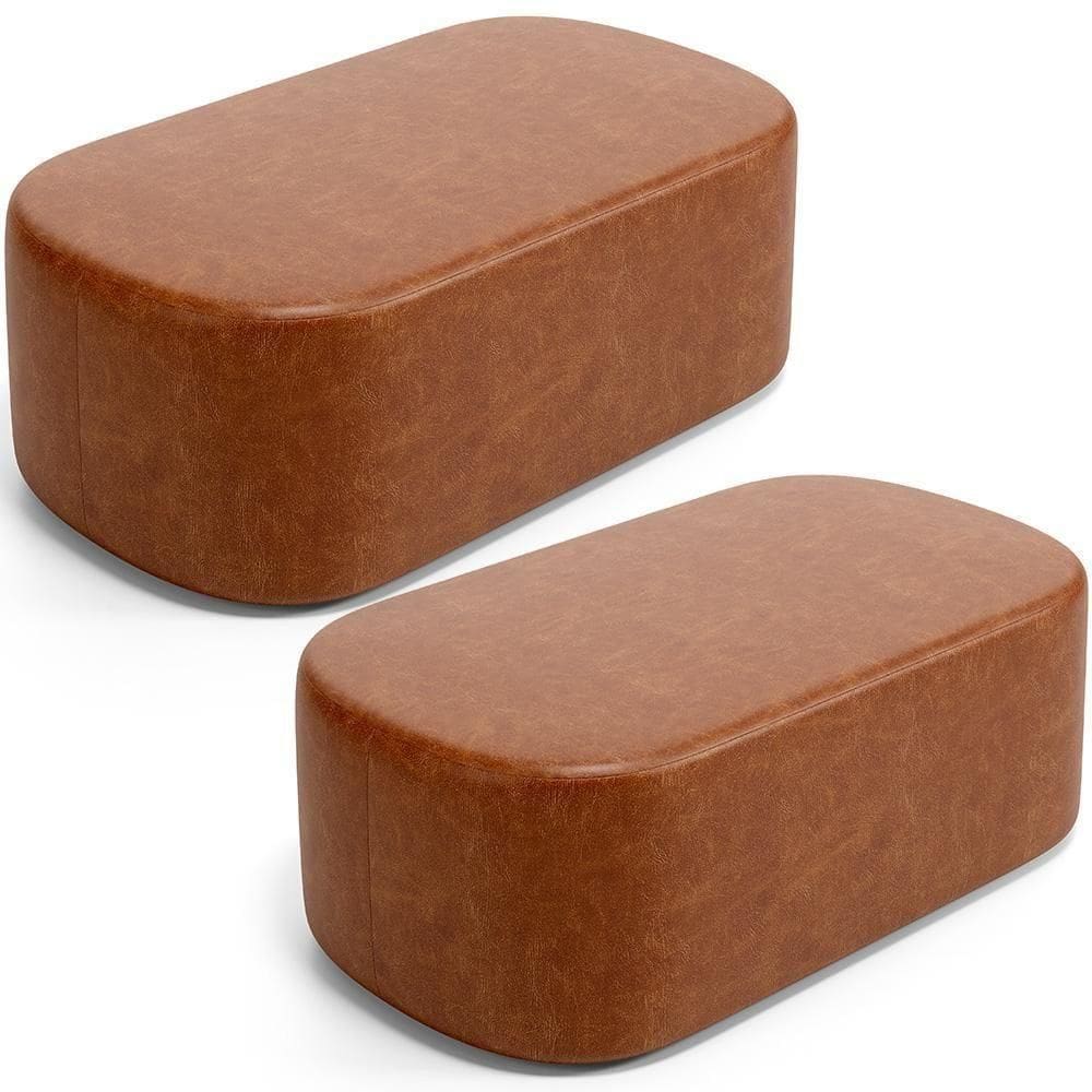 Kit 02 Puffs Decorativos Orgânico Para Living Quarto 100cm Doha W01 Couríssimo Camel - Lyam Decor