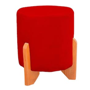 Puff Thor Luxo Madeira Maciça Redondo Suede Cor Vermelho