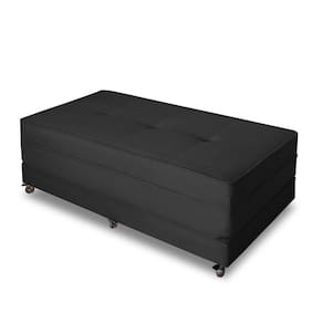 Puff Cama Dobrável Casal Cor Suede Preto
